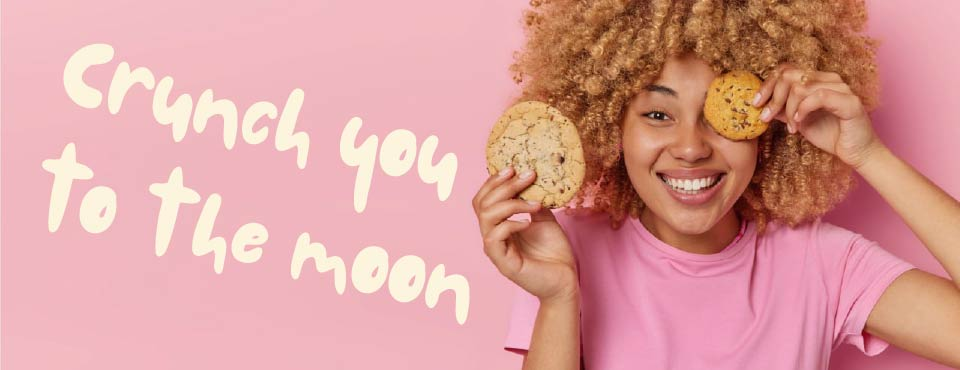 Crunchies banner with cookies and the text crunch you to the moon